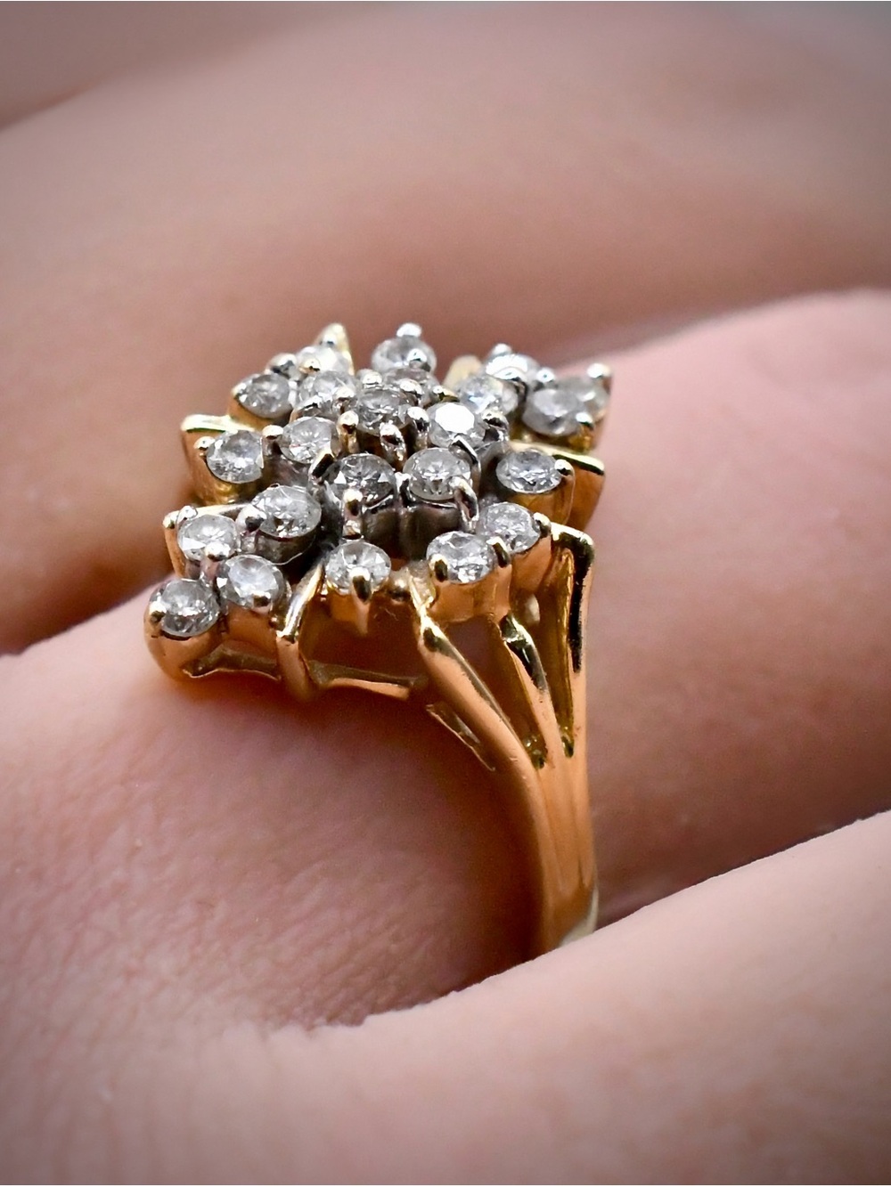 14K Yellow Gold Diamond Cluster Cocktail Ring 0.70ctw Estate Statement 3.86g 5.5